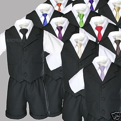 

Black Boy Infant Toddler Formal Vest Shorts Suit Extra Necktie S M L XL 2T 3T 4T