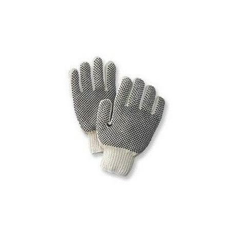 Natural Medium Weight Polyester/Cotton Ambidextrous String Gloves With Knit Wrist And Double Side Black PVC Dot Coating, Safety Merchandise By