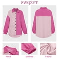 thumbnail image 5 of SWQZVT Womens Top Casual Fashion Corduroy Button Down Shirts Long Sleeve Color Block Shacket Jacket Coat Pink Blouses, 5 of 7