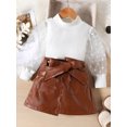 thumbnail image 2 of GXFC Little Girl Fall Skirts Outfits Set Clothes 2T 3T 4T 5T 6T 7T Kids Girl Long Sleeve Mesh Tops and Leather Mini Skirt 2Pcs Casual Autumn Clothing for Children Girl, 2 of 9