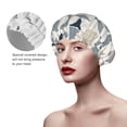 thumbnail image 3 of YFYANG Femmes Double Imperméable Shower Cap, Triangle Rayé Abstrait Motif Réutilisables Cheveux Cap pour Tous les Styles de Cheveux et les Tailles de Tête, 3 of 6
