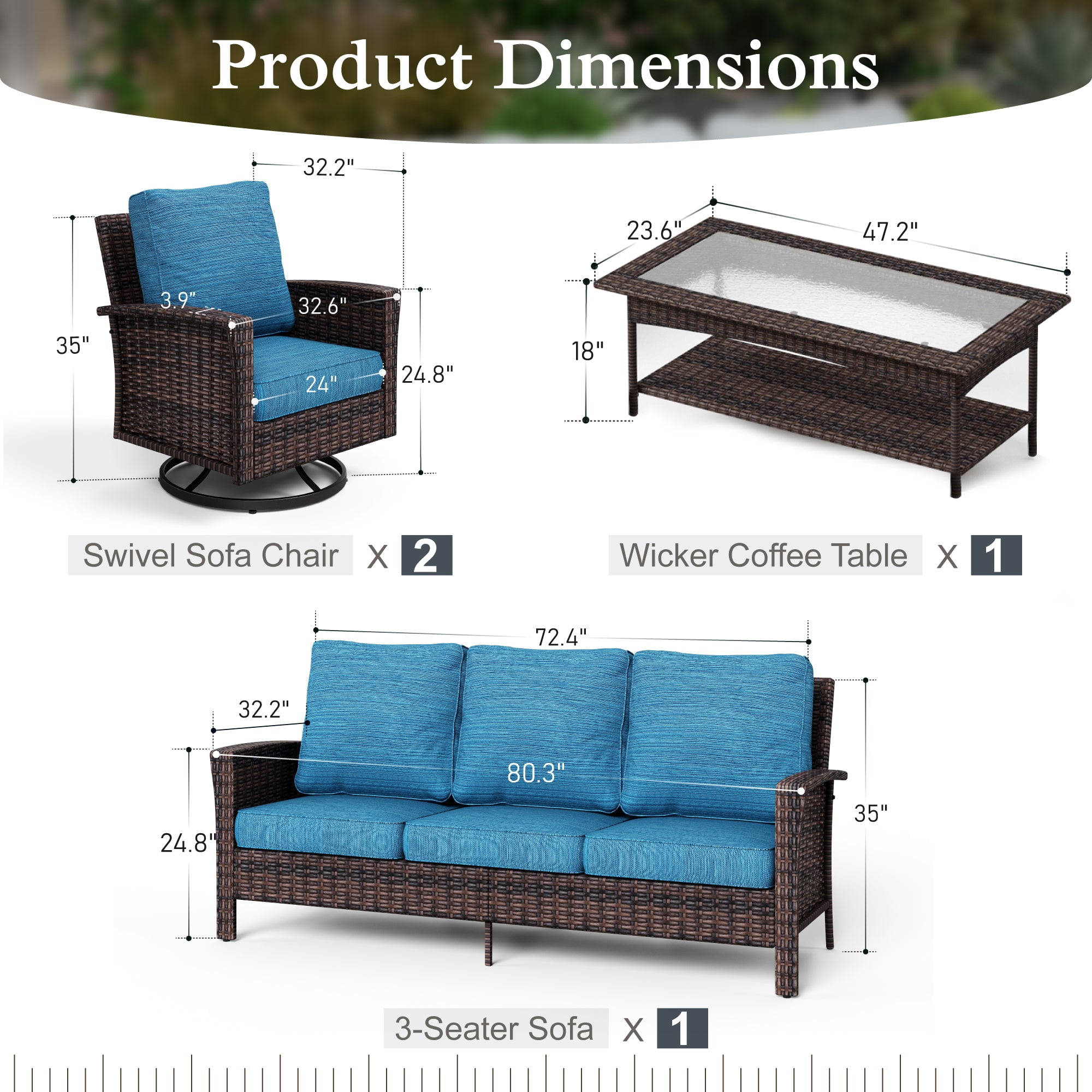 Sophia & William 4 Pieces Patio Furniture Set with Swivel Chairs 5-Seat Wicker Outdoor Conversation Set with 5.5" Thickened Cushions