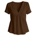 thumbnail image 4 of XAOFW Womens T Shirts Solid Color V Neck Button Up Loose Fitting Short Sleeved T Shirt Soft Top S, 4 of 4