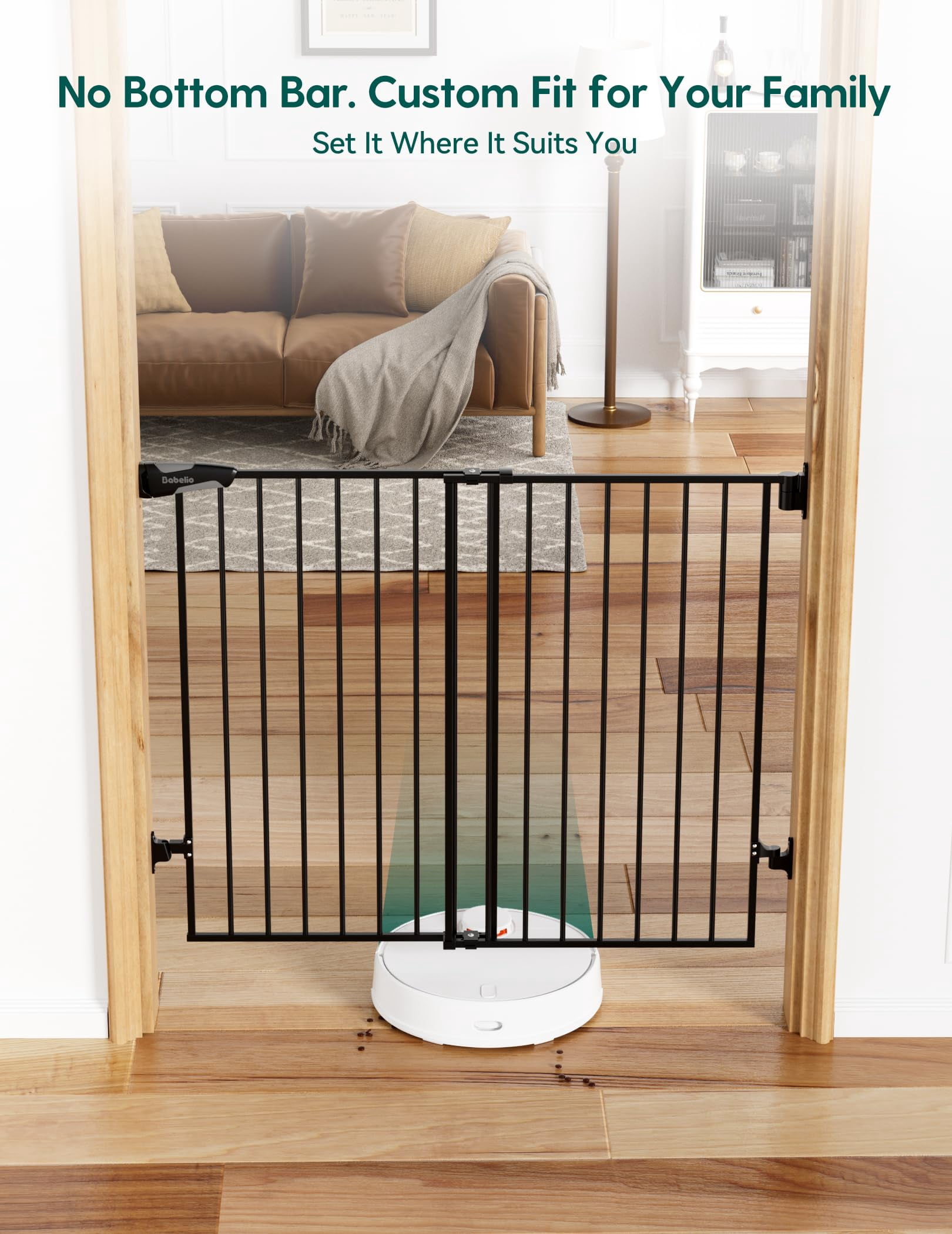 Gate for Stairs & Doorways, 26-43" W 34" H Extra Tall| No Bottom Bar| Easy Installation| One-handed Operation| Auto-close| Hardware Mount (Drill Needed) Safety Dog/Pet Gate Indoor (White)