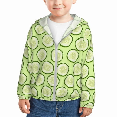 

Sun Hoodie for Kids cute Cucumber slices Long Sleeve Swim Fishing Shirts Sun Protection Zip Up Jacket Clothing Athletic Hoodie