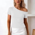 thumbnail image 2 of LIaqionyy Women's off Shoulder Tee Shirt Short Sleeve Tops Summer Casual Fashion Blouse Shirts Going out Crop Top, 2 of 6