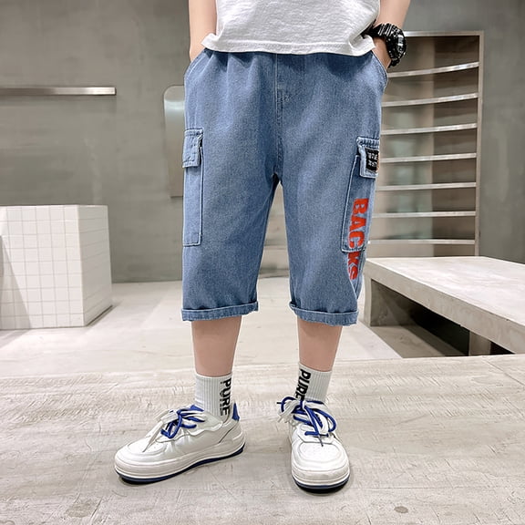 Kids Boys Denim Shorts Classic Loose Elastic Waist Pocket Jean Shorts Boys Fashion Boys Jeans Size 6-7 Years