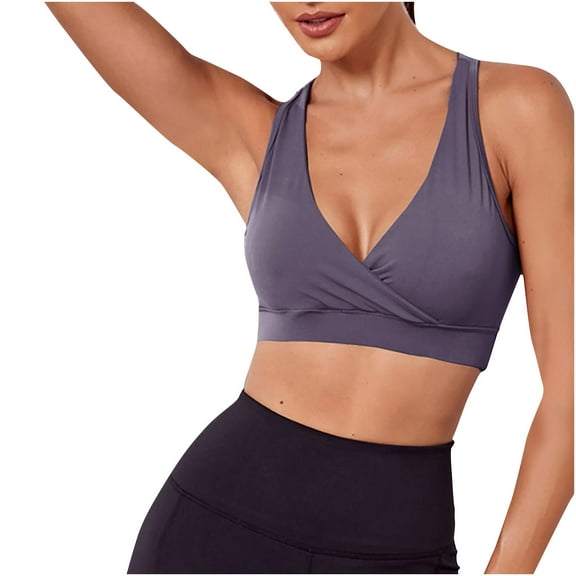 Bigersell Full-Coverage Wirefree Bra Women's Sport Underwear Fitness Yoga Quick-drying Shockproof Vest Running Sport Bra Female Women's Classic T-Shirt Bra Tall Nylon Sport Bra Style 1631, Purple S
