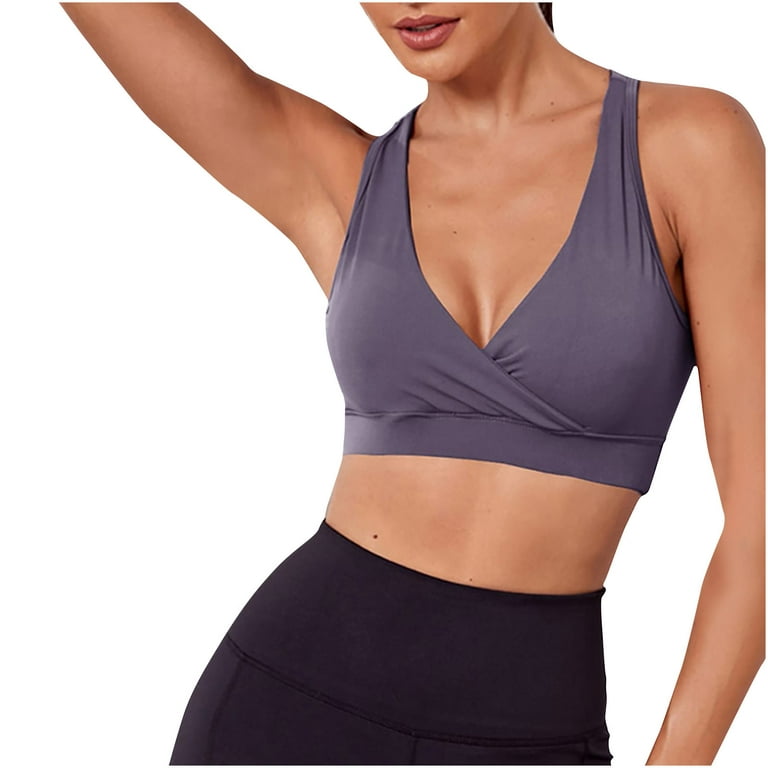 RYRJJ Wireless Sports Bras for Women High Support Seamless Crossover  Backless Quick Dry Racerback Sports Bras for Yoga Gym Running  Workout(Purple,S)