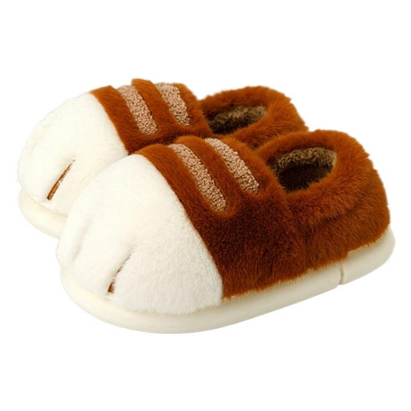 3D Cat Paw Plush Slippers Flat Thermal Slippers for Autumn Winter (Coffee 36-37)