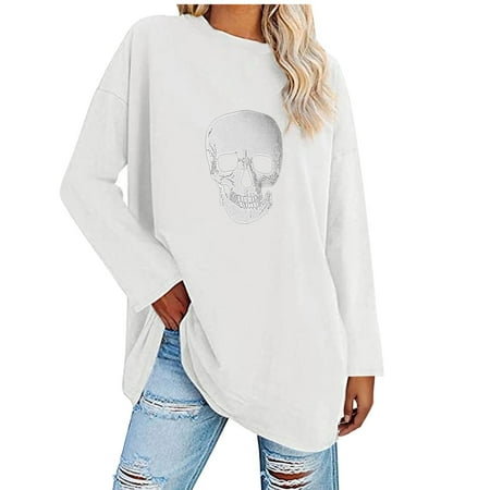 

Woman s Oversize Top Casual Round Neck Sweatshirt Tops Long Sleeved Printing Stitching Sweater T Shirt Halloween Graphic Plus Size Loose Fit Blouses Pullover