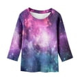 thumbnail image 3 of WERYOUNG Kids Fashion T-Shirts Blouse Starry Sky Print O-Neck 3/4 Sleeve Tshirts For Children Girls Toddler Tee, 3-4 Years, Purple, 3 of 4