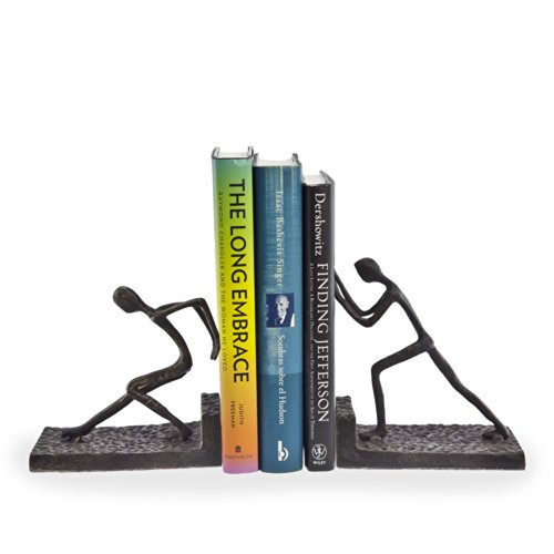 Danya B. Men Pushing Metal Bookend Set. Iron Metal Art for Home and Office Decor – Decorative bookends for Shelves. Perfect Accents for Your Book Shel