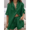 thumbnail image 3 of Women 2 Piece Outfit Summer Short Sleeve Top and Shorts Sweatsuit Set Green S, 3 of 7