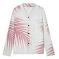 thumbnail image 3 of Pink Palm Leaf Print Womens Pyjamas Set Button Up Pyjamas Womens with Long Sleeve Top And Wide Leg Pants V-neck Loungewear Sets, 3 of 9