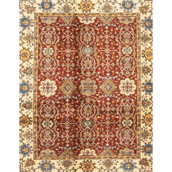 Ahgly Company Machine Washable Indoor Rectangle Abstract Yellow Area Rugs, 8' x 12'