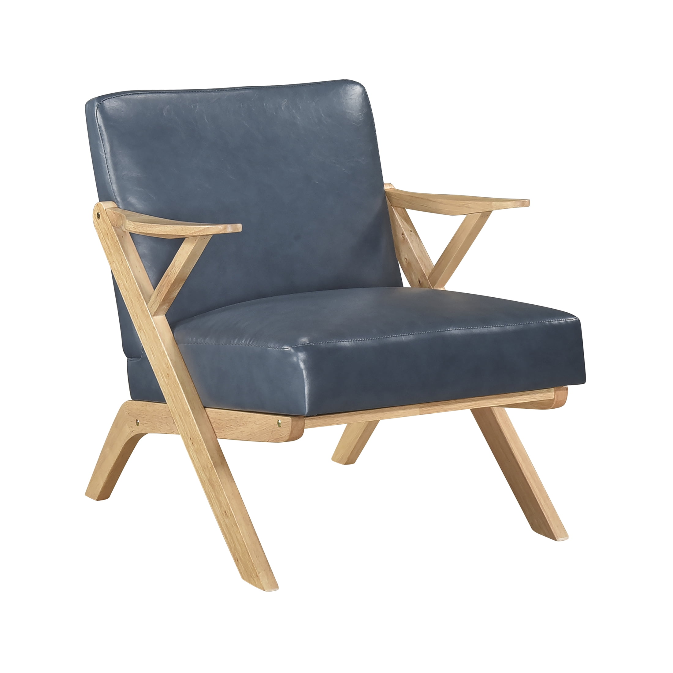 OakvillePark Loxbury Faux Leather Accent Chair, Blue/Natural Wood