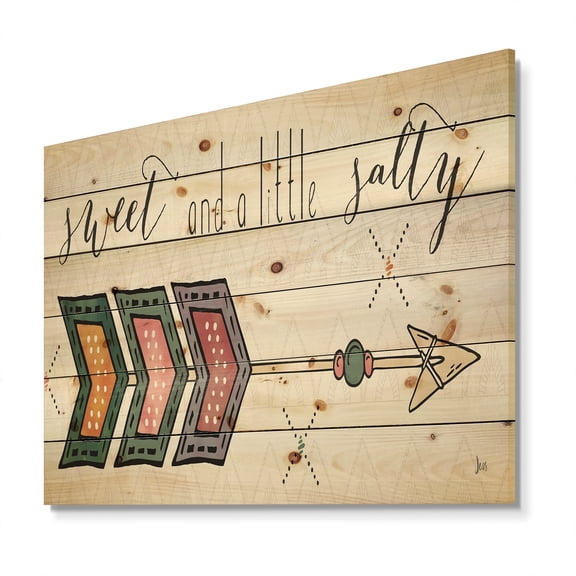 Designart 'sweet and a little guilty Boho Arrow II' Bohemian & Eclectic Print on Natural Pine Wood