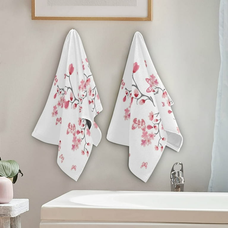 GZHJMY Cherry Blossom Hand Towel Set of 2 Absorbent Pink Butterfly Floral Bath Towels Soft Cherry Blossoms Flower Fingertip Face Towel for Bathroom Kitchen Hotel Spa Decor Gift 28.3x14.4 Inch Walmart....