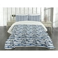 thumbnail image 3 of Ambesonne Palm Tree Quilted Bedspread Set 3 Pcs, Paper Boats on Waves, King Size, Blue Dark Blue White, 3 of 5