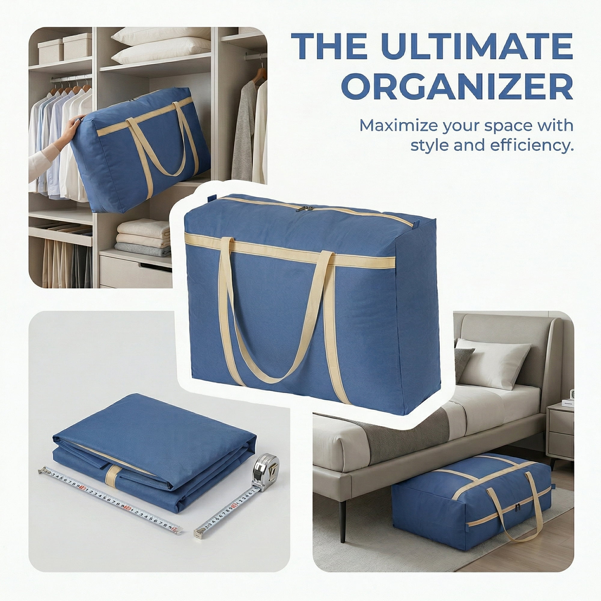 Unique Bargains Foldable Storage Bags for Organizing Clothing Blue 30.7"x9.8"x21.7"
