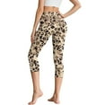 thumbnail image 2 of SCRAWLGOD Vintage Leopard Print Beige High Waisted Capri Yoga Pants for Women with Pockets Tummy Control Workout Leggings Comfy Active Yoga Capris for Running Cycling, S, 2 of 7