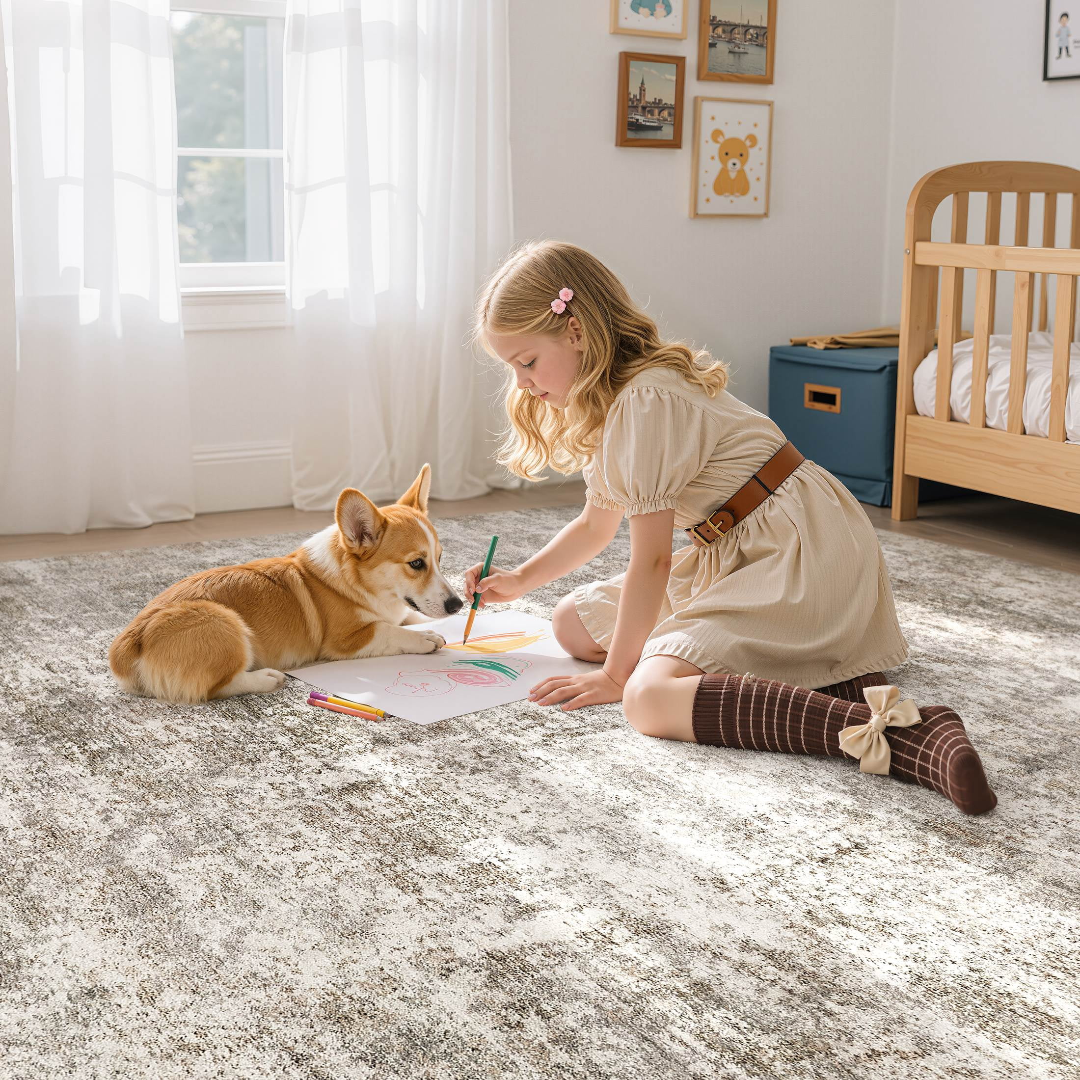 MICGEEK 10x14 Washable Area Rugs for Living Room, Modern Abstract Printed Rug, Vacuum-Friendly, Non Slip Indoor Rug for Bedroom Dining Room Home Decor Carpet, Brown
