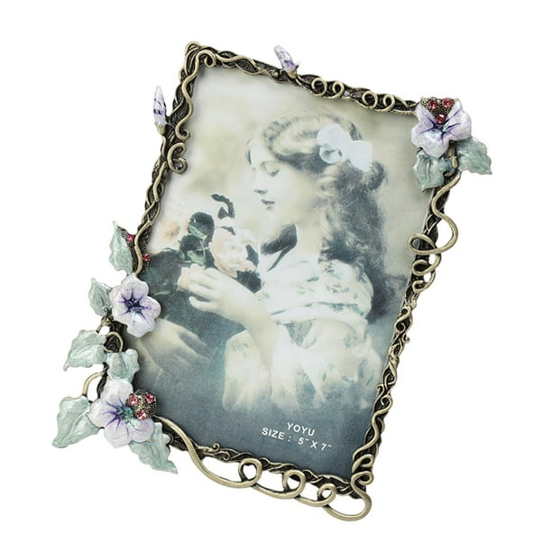 Marco de fotos vintage, soporte para fotos, marco de fotos decorativo de metal para regalo 7 pulgadas