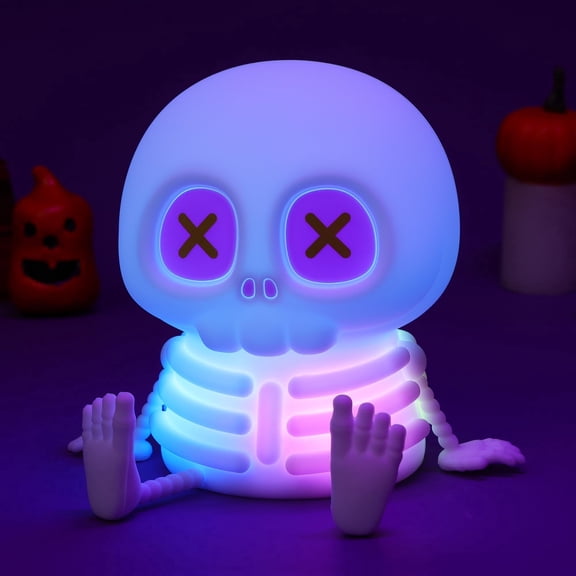 Skull Night Light, Silicone Touch Control Lamp, Cute LED Skeleton Lamp, USB Rechargeable Color Changing & Dimmable, Helloween Room Decor, Bedside Light for Christmas Halloween Gifts