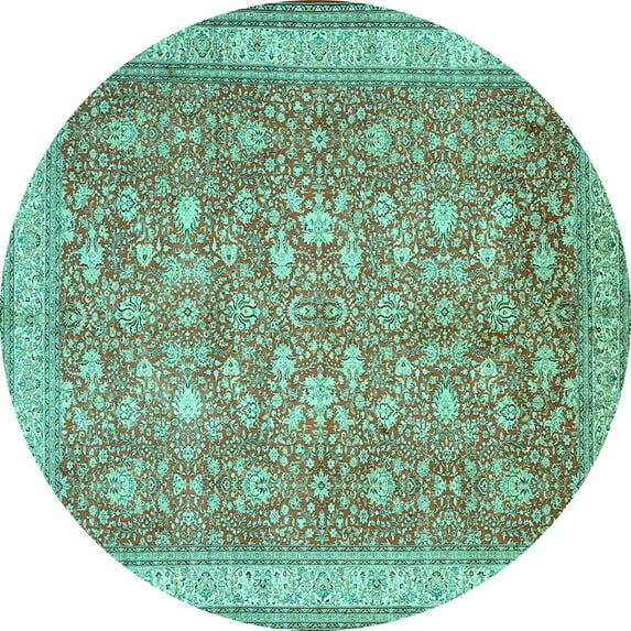 Ahgly Company Machine Washable Indoor Round Persian Turquoise Blue Traditional Area Rugs, 7' Round