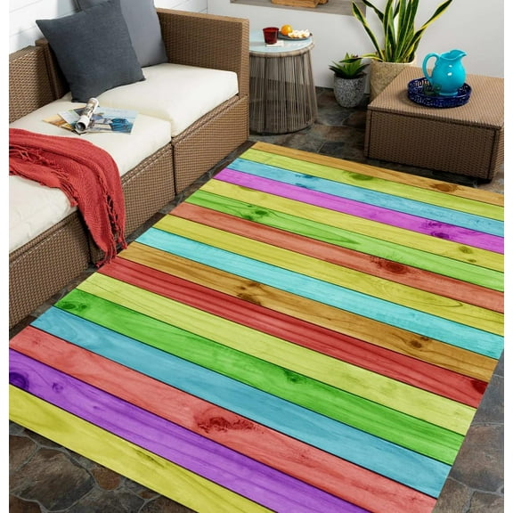 Blue Green 2'x3' Waterproof Indoor Outdoor Rug for Patio Balcony Deck Porch Garden Rustic 3D Optical Illusion Carpet Farmhouse Washable Non Skid Camping Large Area Rug