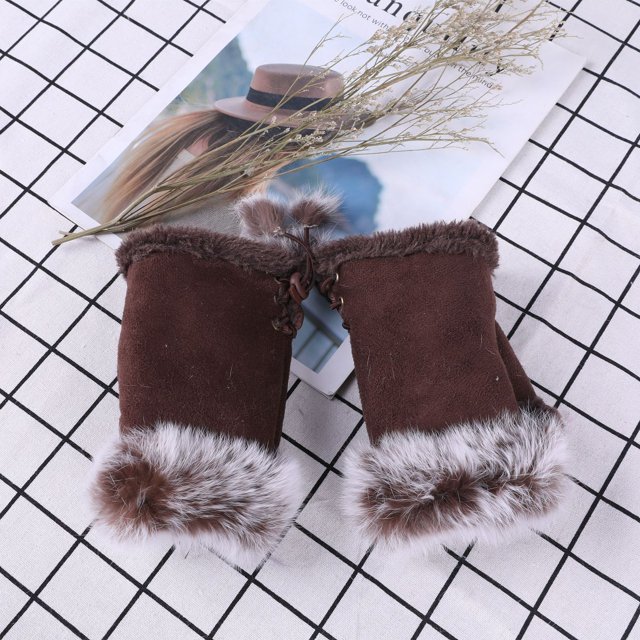 Guantes de medio dedo de piel de conejo, moda para mujer, otoño e invierno, guantes de medio dedo para estudiantes, para escribir en la computadora