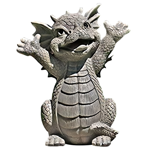 Bonita Estatua Dragón Jardín Dinosaurio Feliz Animándote Figura Resina (manos Arriba)