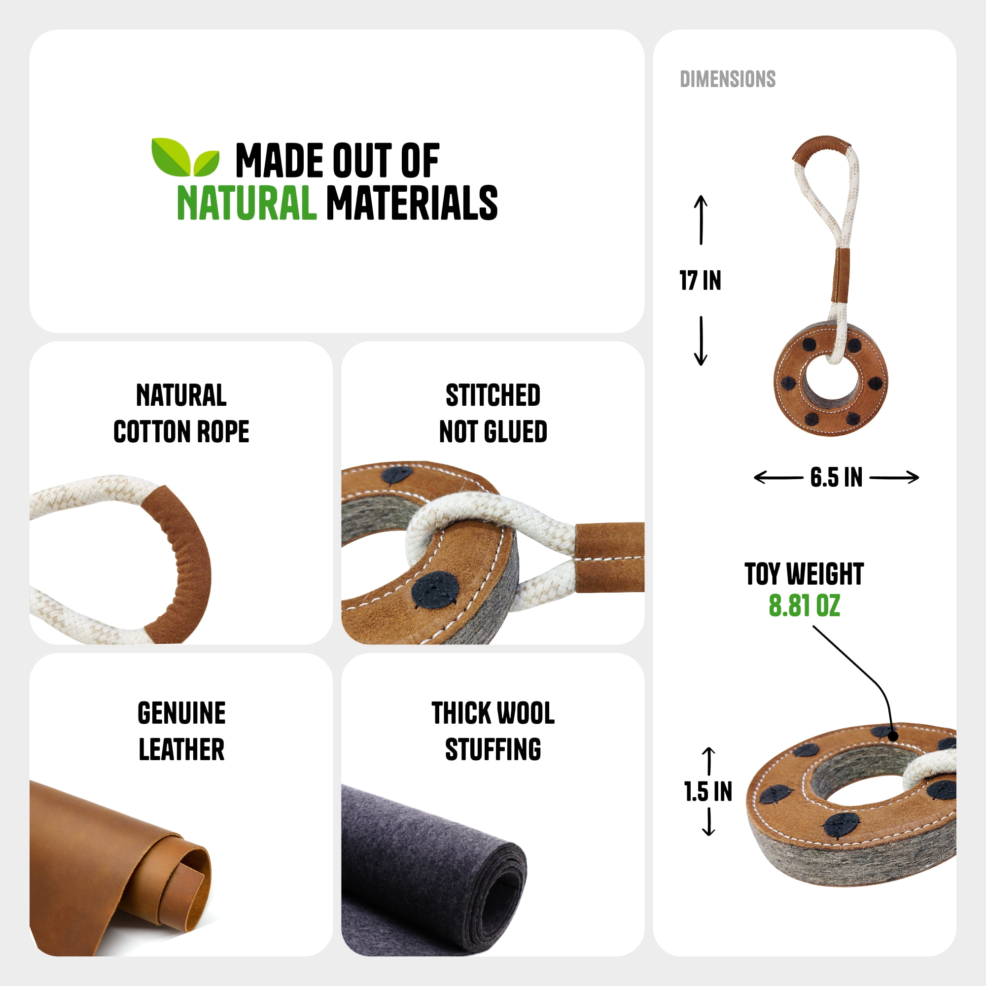 PetYupp Leather and Wool Rope Ring Dog Chew Toy