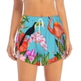 thumbnail image 2 of Vsdgher Tropical Jungle Flamingo Print Women's Running Double Layer Shorts High Waisted with Pockets Elastic Yoga Workout Athletic Gym Sports, 2 of 8