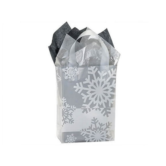 Pack of 25, Cub Snowflake Flurry Plastic Bags 4 Mil Shopping Bags 8 X 4 X 10" For Christmas Packaging