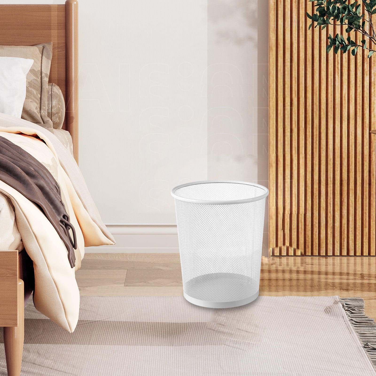 Holloyiver Round Waste Basket, Wire Mesh Desk Metal Trash Garbage Can, Wastebasket Recycling White Trash Bins Garbage Container for Bedroom Office School Kitchen Home Living Room