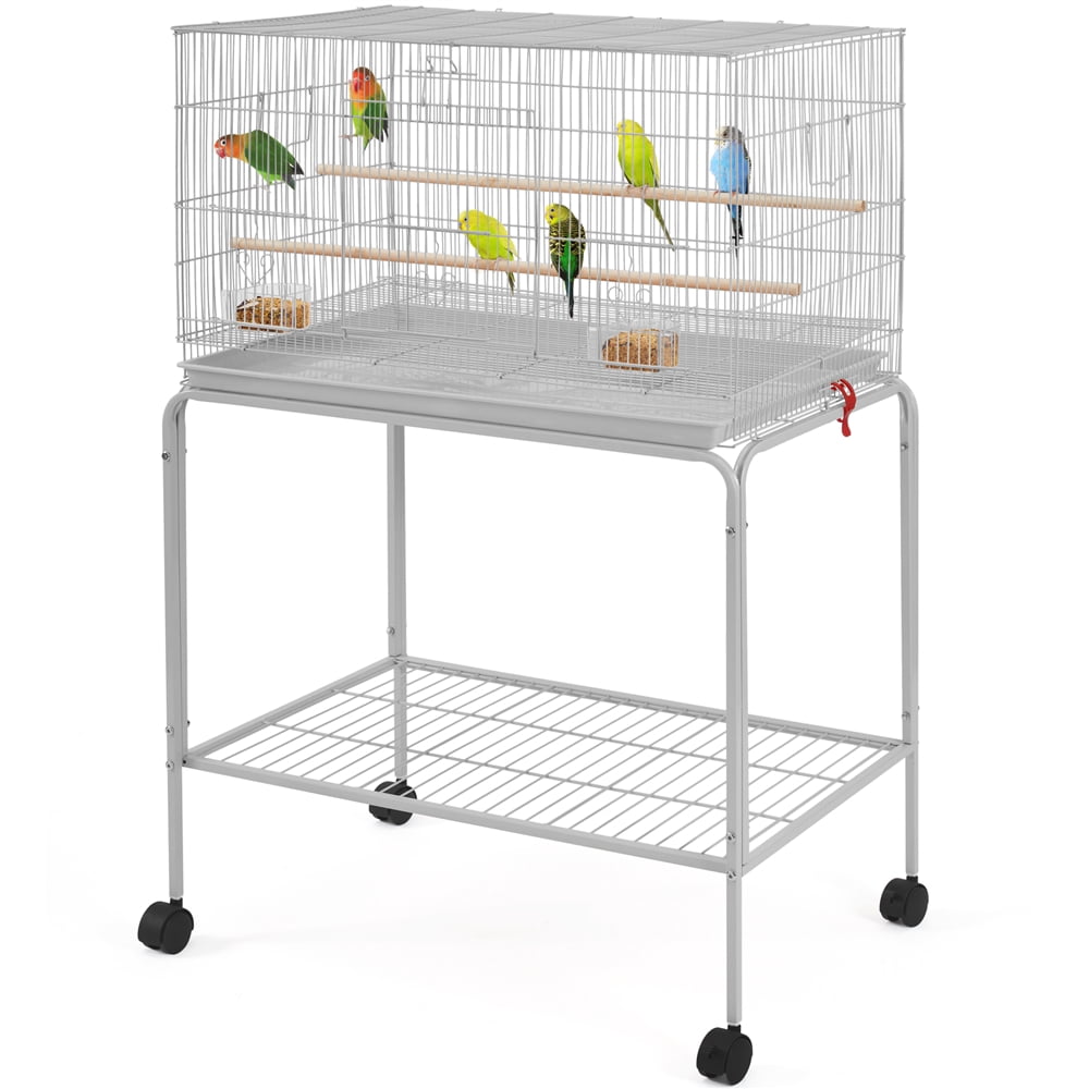 Yaheetech 47-in Flight Cage with Rolling Stand for Small Birds Parrots Parakeets Conures, Light Gray