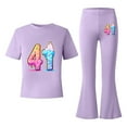 thumbnail image 5 of Tisuna Girl'S 2 Pieces Casual Outfits Set 41 Number Print Short Sleeve Crew Neck Tops With Flare Leg Pants Stylish Comfortable Big Kids Summer Daily Clothes Set Purple, 5 of 5