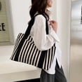 thumbnail image 3 of Bolso tote a rayas Bolsos de hombro tipo cartera diarios en blanco y negro con bolsillos múltiples, 3 of 5
