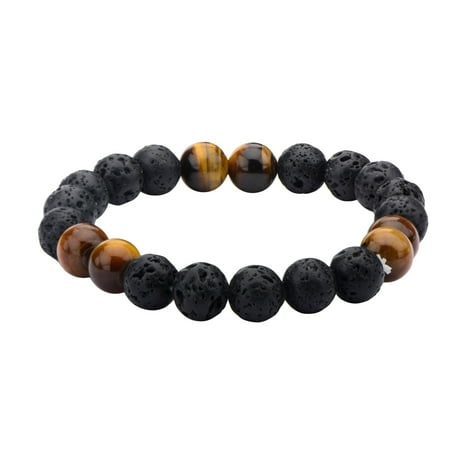 Inox Jewelry BR137 Lava Tiger Eye Beads Stainless Steel Bracelet, Black & Brown