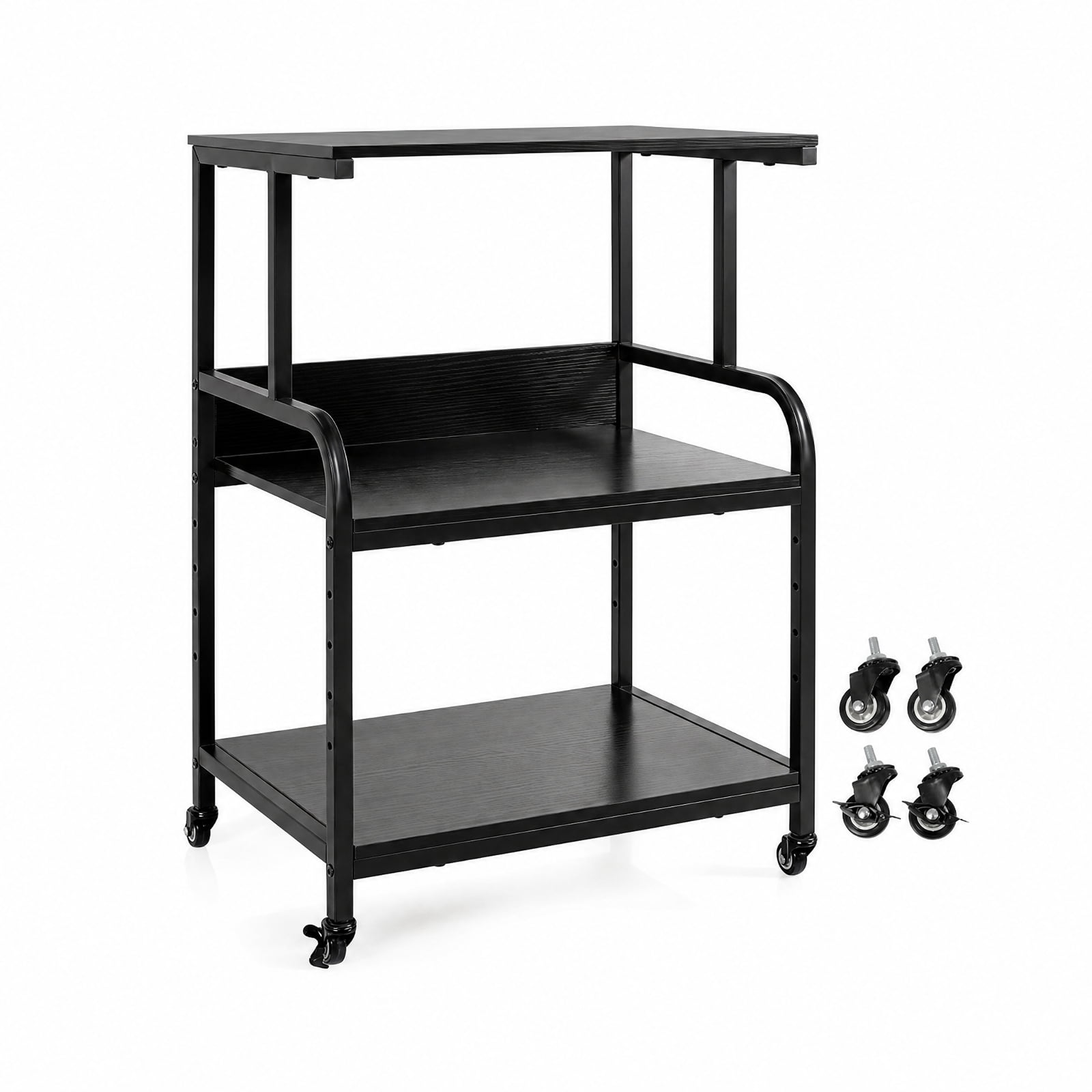Furnibear 3-Tier Rolling Printer Stand with Adjustable Shelf and Lockable Wheels for Home Office Printer Machine Under Desk Storage, Black