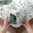 thumbnail image 3 of Full Size Fitted Sheet Set - Sage Green Flower 3 Piece Bedding Sets 16" Deep Pocket Fitted Sheet with 2 Pillowcases Vintage Rose Floral Botanical Leaf Brushed Microfiber Hotel Luxury Bed Sheets, 3 of 9