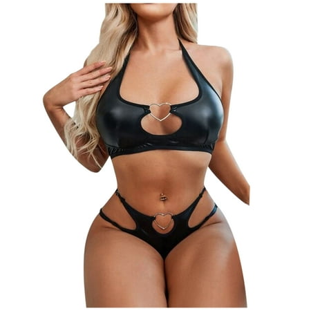 

Rdeuod Valentines Lingerie for Women Sexy Lingerie Hollow Out Leather Temptation Babydoll Underwear Underpants Sleepwear Thong T-String Suit