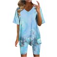 thumbnail image 1 of Blusas para las Mujeres Casual Impreso Cuello en V Manga Corta Blusa Pantalones Cortos, Conjuntos de Ropa para las Mujeres, 1 of 6