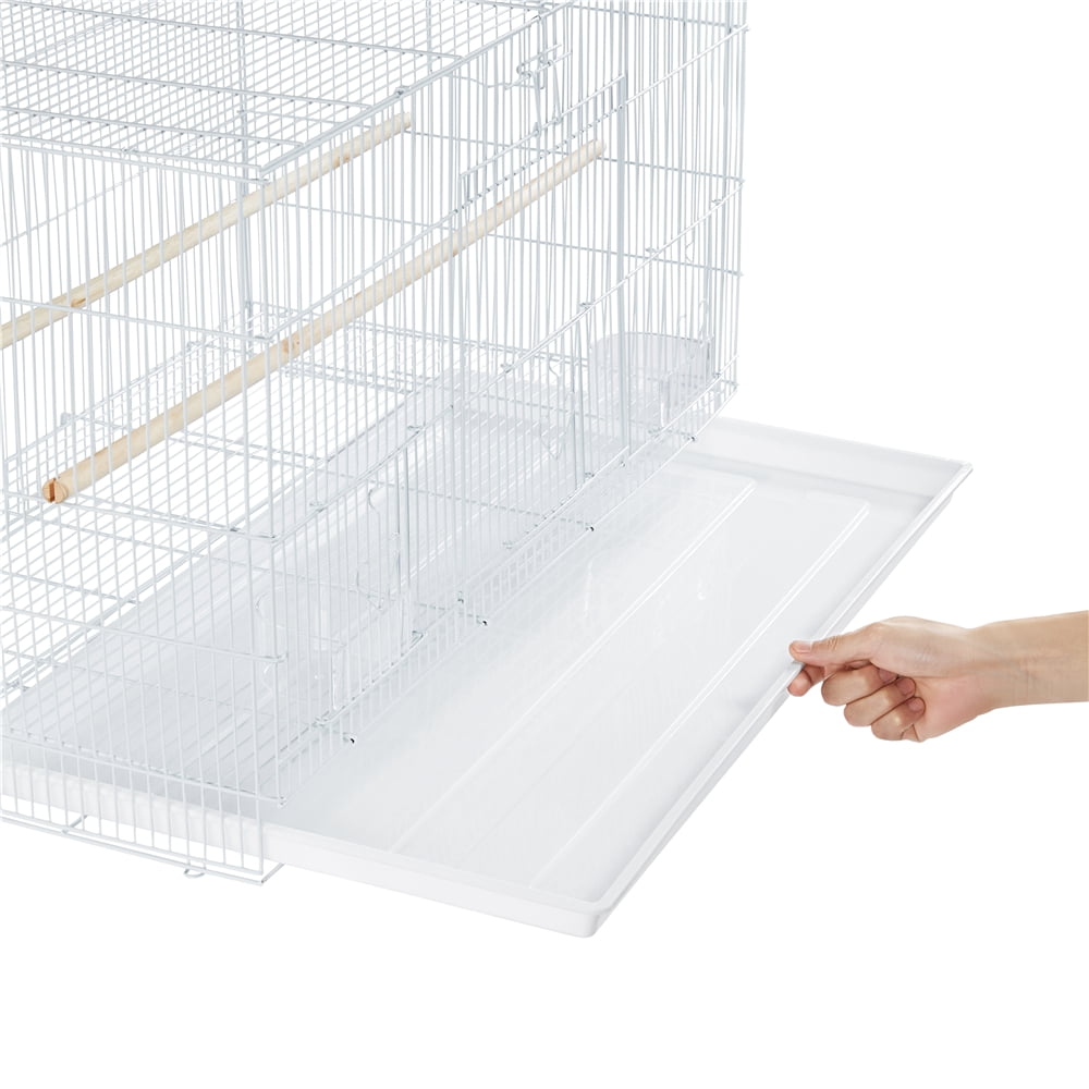 Renwick 47"H Rolling Stand Flight Metal Bird Cage with Slide-Out Tray for Small Birds, White