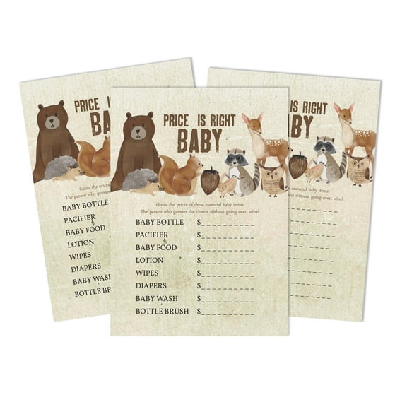 Inkdotpot If The Price Is Right Baby Shower Game Card Of 50 Gender Neutral Jungle Animals Baby Shower Party Idea