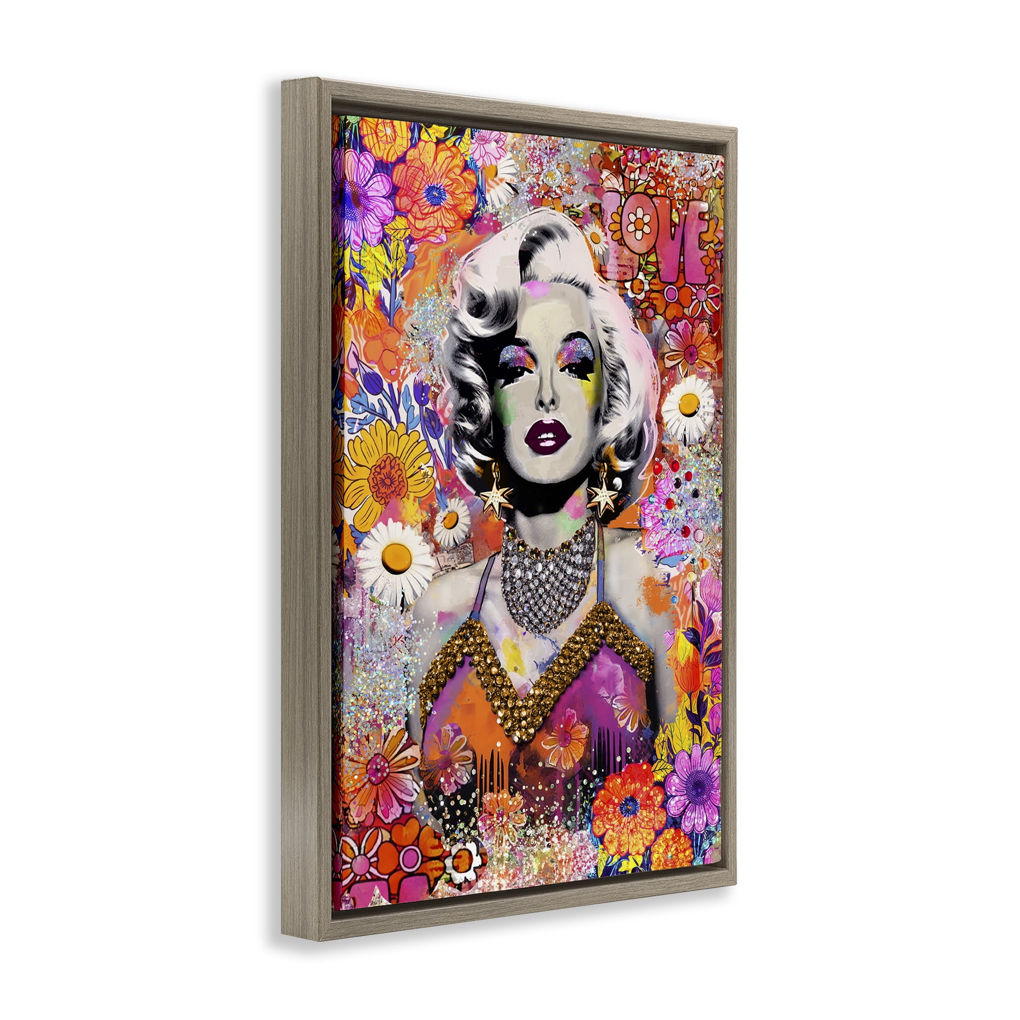 Stupell Industries Hippie Bedecked Marilyn People Painting Brown Floater Framed Canvas Art Print Wall Art, 21 x 31
