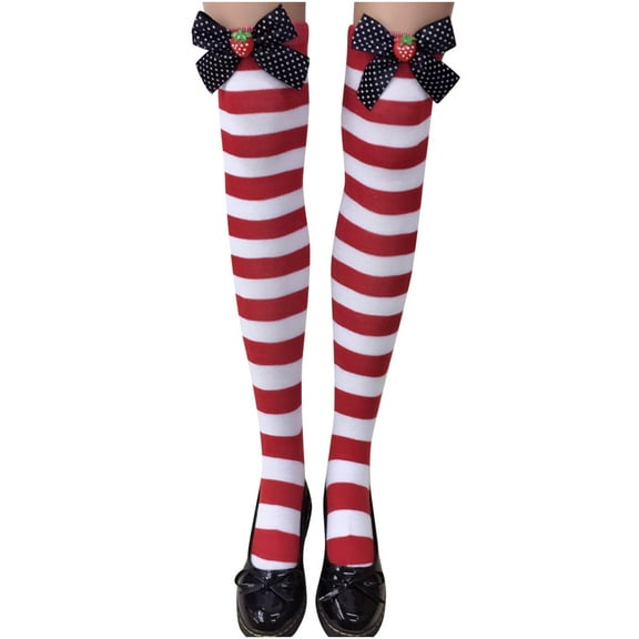JeashCHAT Women Christmas Long Tube Knee Socks Striped Garter Cute Accessories Christmas Party