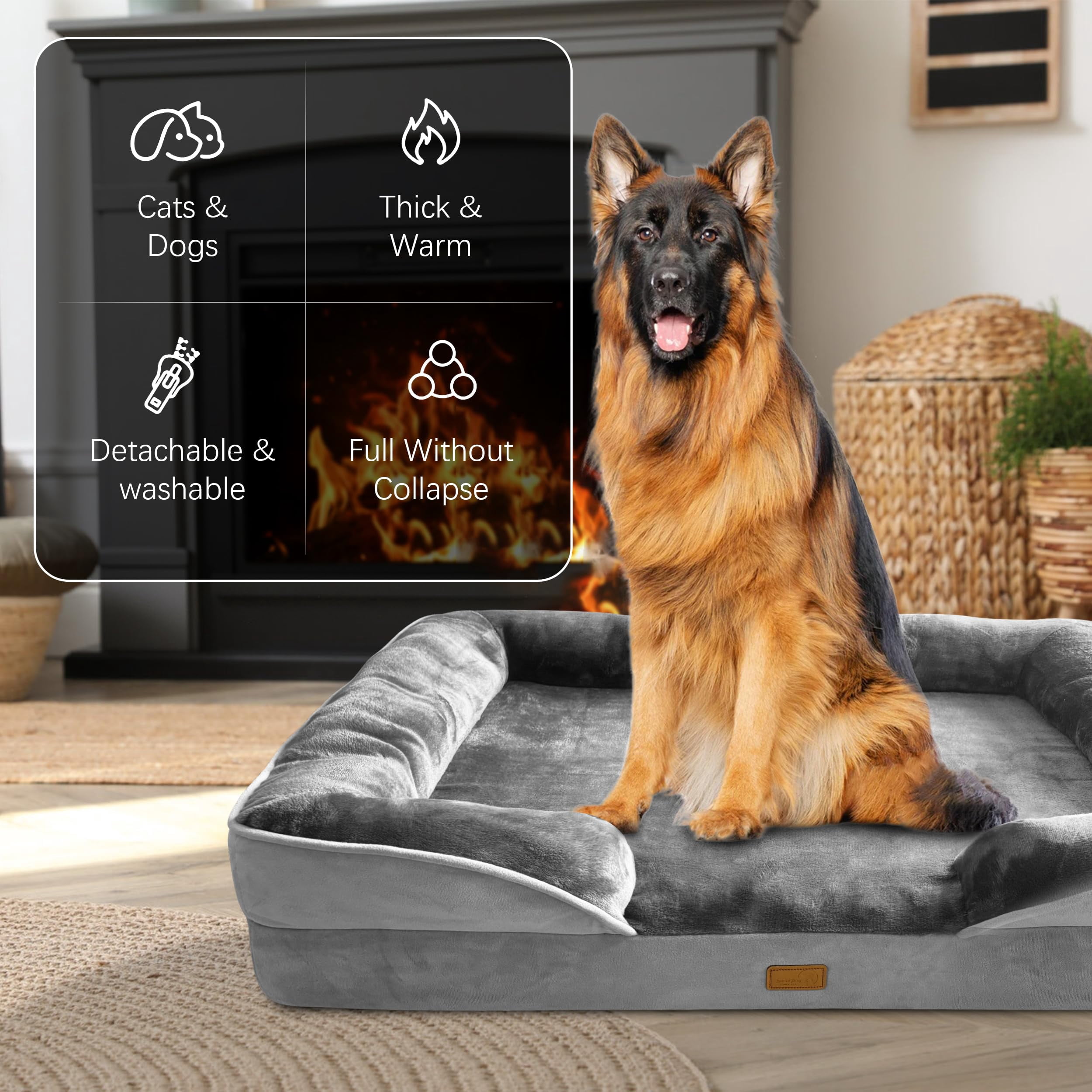 Dog Bed With Sides - Sofa Beds For Extra Large Dogs  Supportive Foam Pet Couch Washable Removable Cover Waterproof Lining And Non-slip Bottom Grey Xxl
